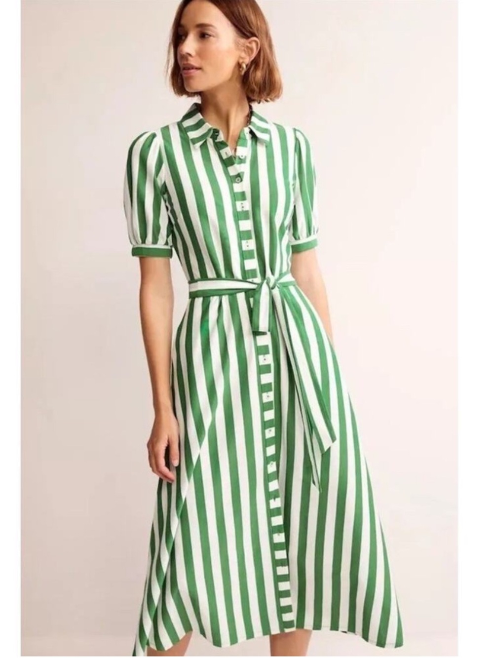 Boden Libby Jersey Midi Shirt Dress Green Striped Size 6 NO BELT